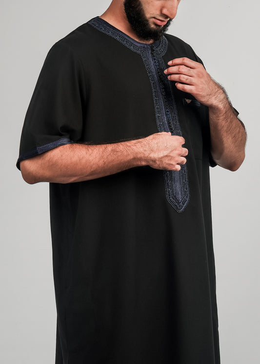 Imaarah Moroccan Thobe Black With Navy - view 2