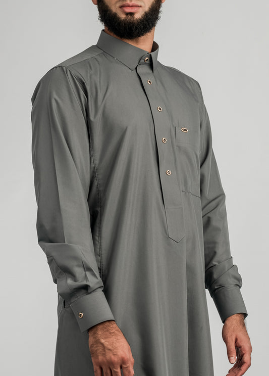 Imaarah Collared Thobe Grey With Silver Button - view 2
