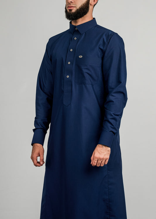 Imaarah Collared Thobe Navy With Silver Button