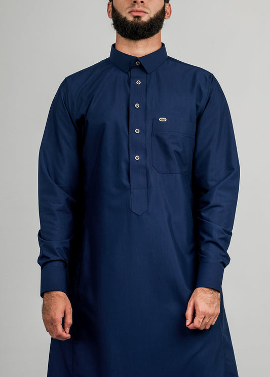 Imaarah Collared Thobe Navy With Gold Button - view 2