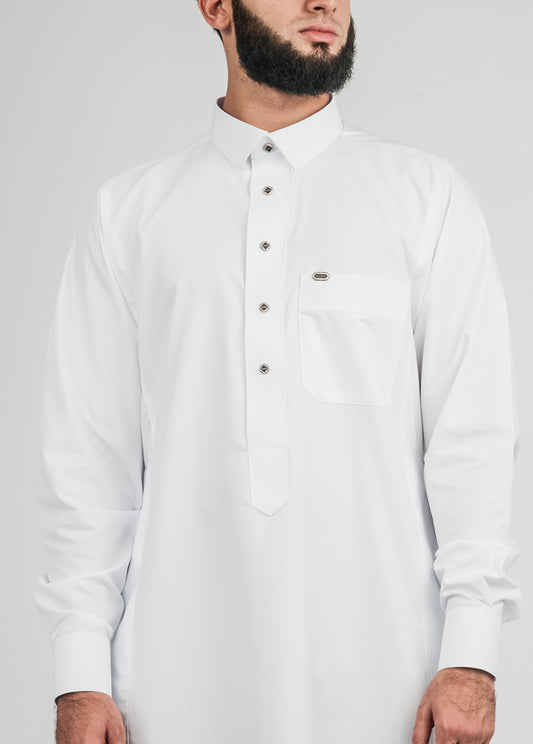 Imaarah Collared Thobe White With Silver Button - view 2
