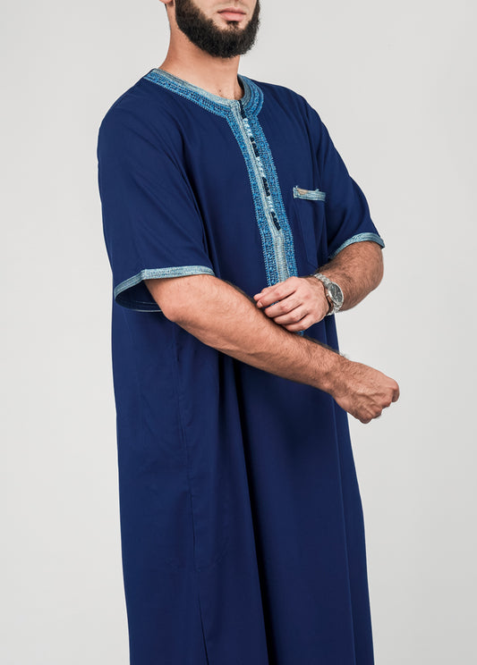 Imaarah Moroccan Thobe Navy With Sky Blue - view 2
