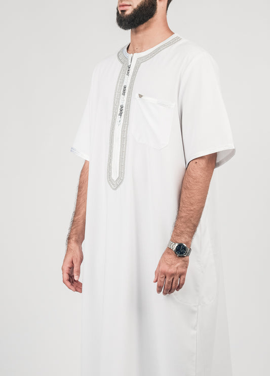 Imaarah Moroccan Thobe White With Grey - view 2