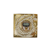 Amaani Tasbeeh Set, white pearl beads with jewelled digital counter in gold gift box