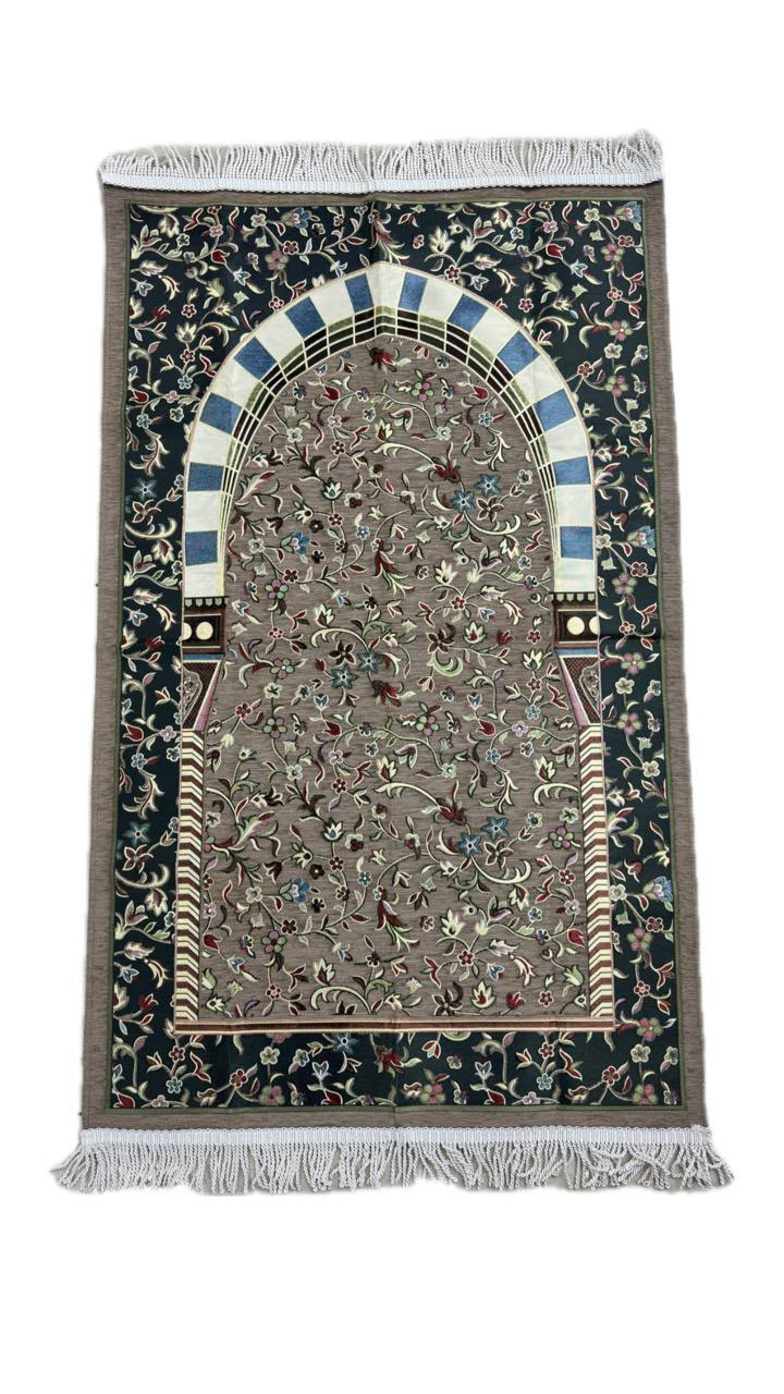 Amaani Al Rawda Musallah in Brown, prayer mat printed with Masjid an-Nabawi