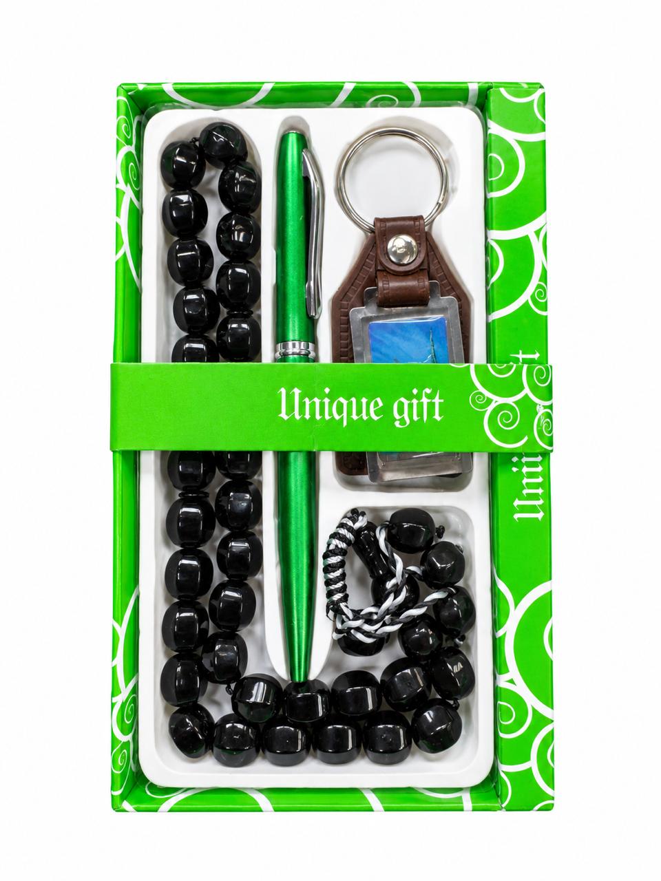 Pen Tasbeeh and Key Chain Set, gift box with pen, 33 bead tasbeeh and Kaaba key chain