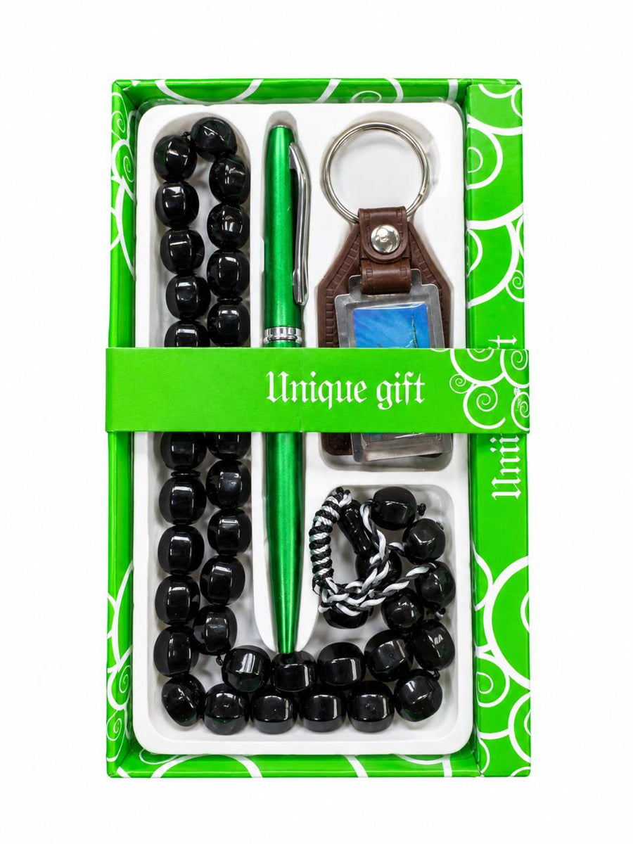 Pen Tasbeeh and Key Chain Set, gift box with pen, 33 bead tasbeeh and Kaaba key chain