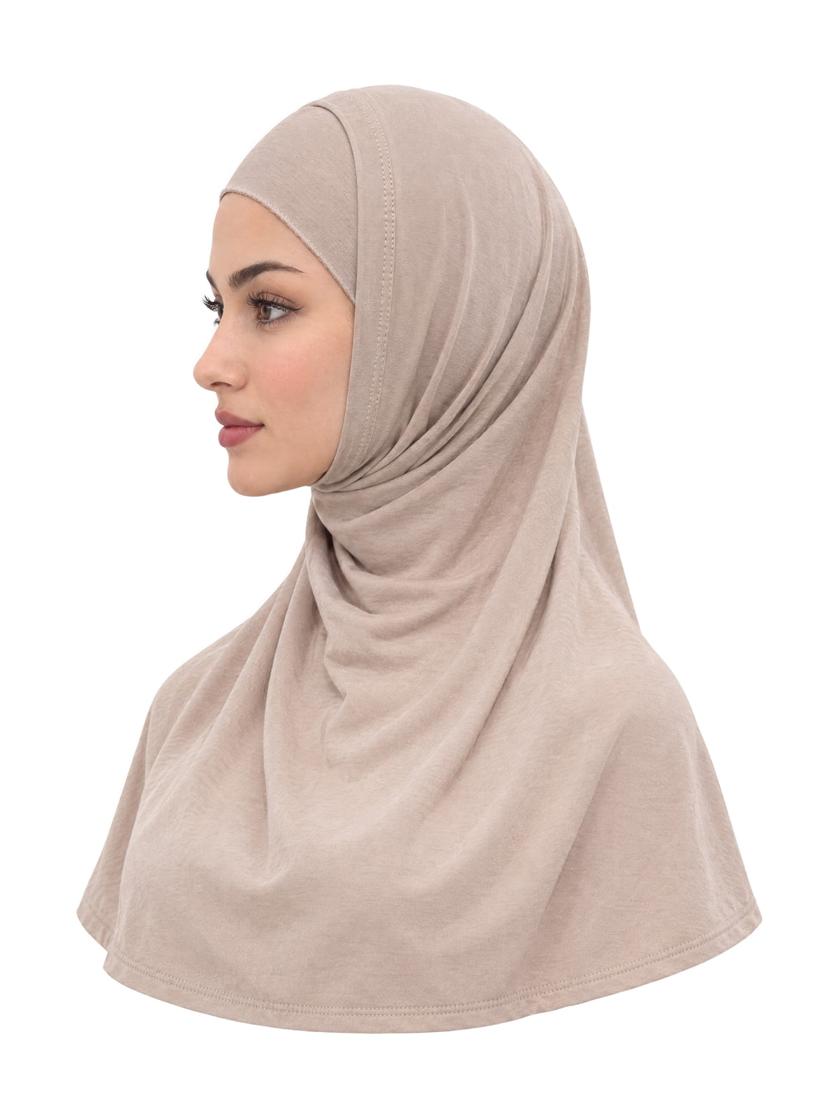 Imaarah Short Burqah with Undercap, Beige, side view