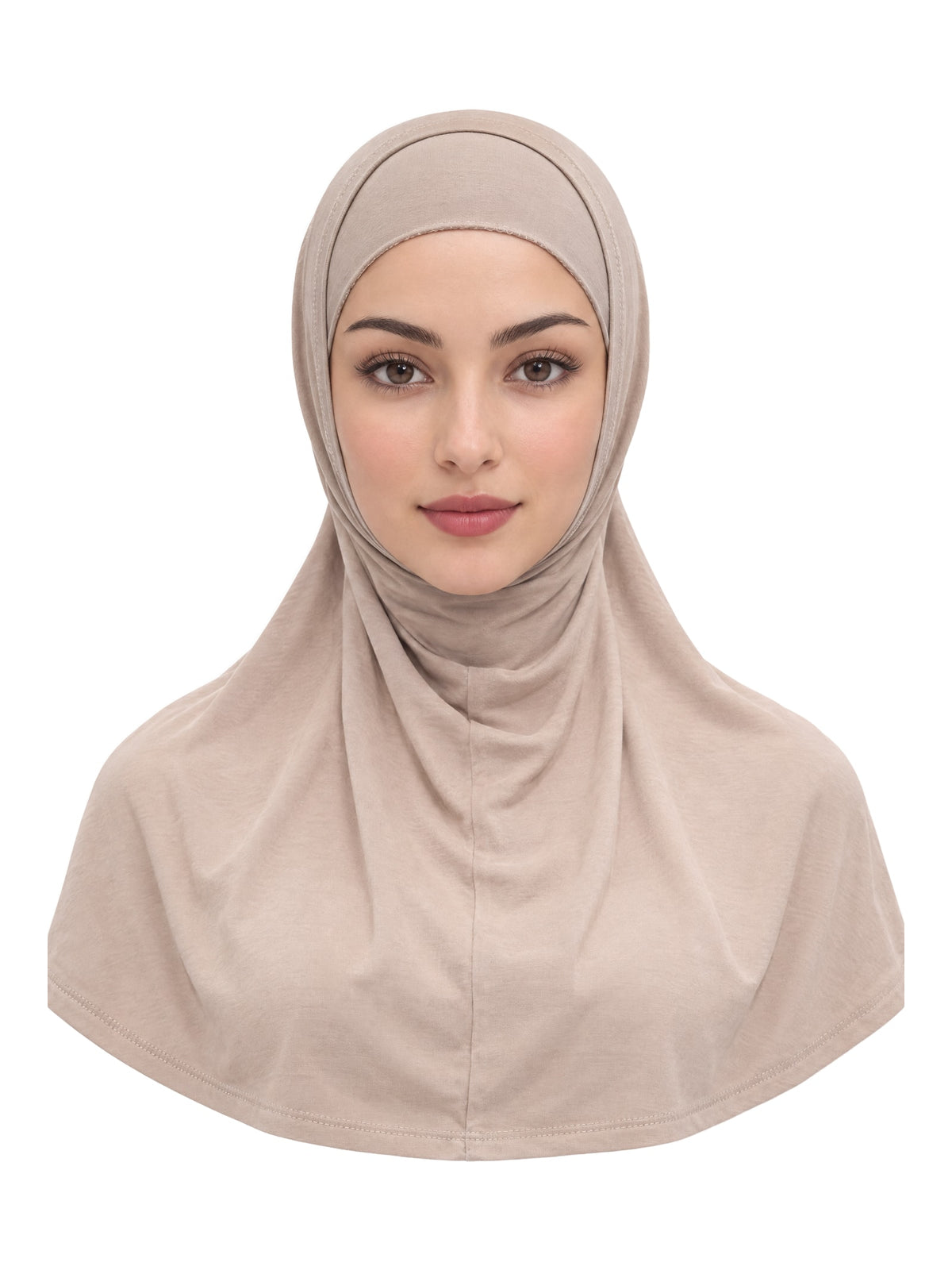 Imaarah Short Burqah with Undercap, Beige, front view