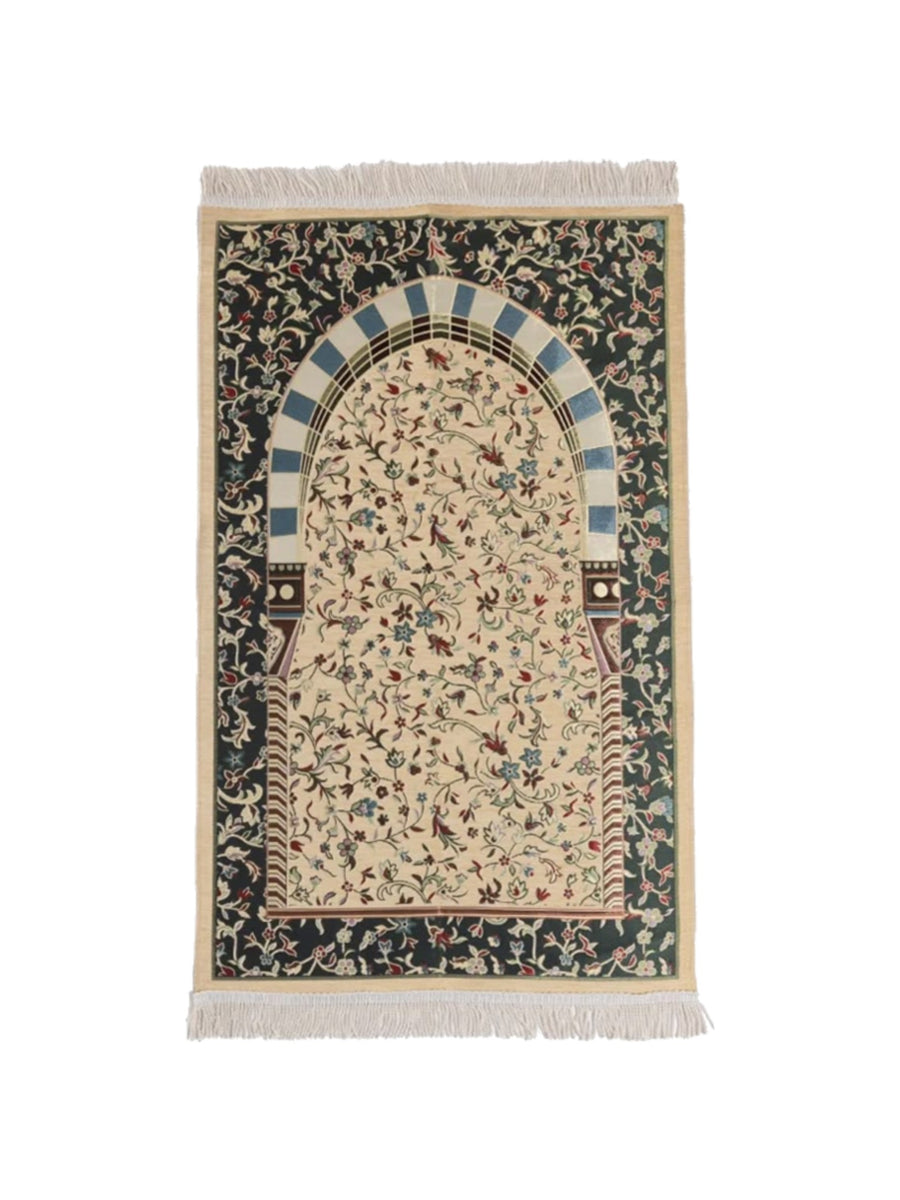 Amaani Al Rawda Musallah in Cream, prayer mat printed with Masjid an-Nabawi