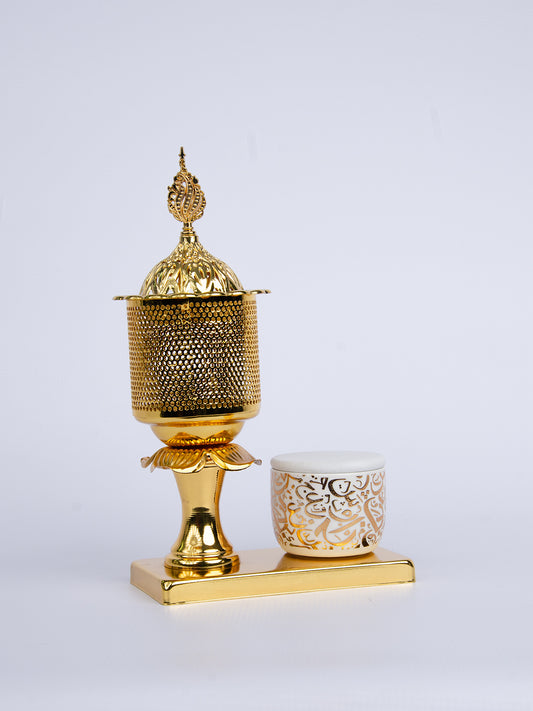 Bakhoor Burner White & Gold G02176