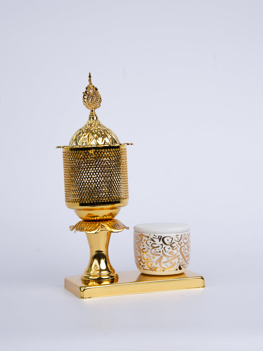 Bakhoor Burner White & Gold G02176