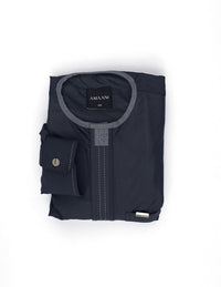Amaani Dune Kids Collarless Thobe, Grey, folded kids thobe flat lay showing neckline and placket panel