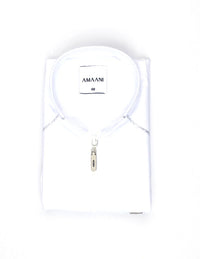 Amaani Edge Kids Mandarin Thobe, White, folded kids thobe flat lay showing mandarin collar and signature zip