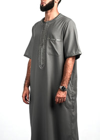 Grey Moroccan thobe, front view