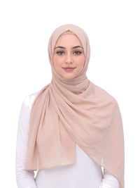 Beige Imaarah Ninja Chiffon Shawl, front view, scarf wrapped and draped