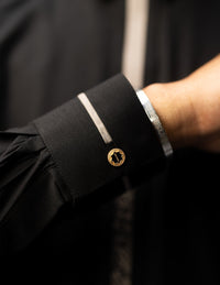 Amaani Ace Embroidered Thobe, Black, cuff and signature button detail