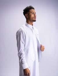 Amaani Ameer Thobe & Waistcoat Set, Alabaster, model, side profile, thobe with waistcoat