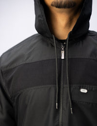 Amaani Drift Short Sleeve Thobe, Black, chest panel and zipper detail