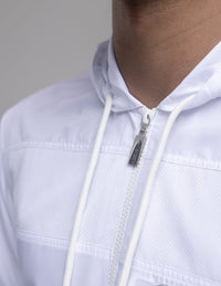 Amaani Drift Short Sleeve Thobe, White, chest panel detail