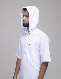 Amaani Drift Short Sleeve Thobe, White, model side profile