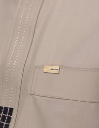 Amaani Dune Collarless Thobe, Beige, placket detailing and top pocket close up