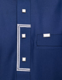 Amaani Elegance Patterned Thobe, Navy, placket patterning and signature buttons close up
