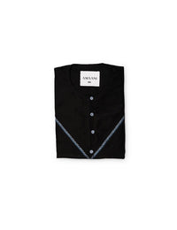 Amaani Emirati Kandura Kids, Utopia (Black), folded flat lay showing two tone placket embroidery