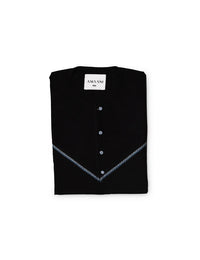 Amaani Emirati Kandura, Utopia (Black), folded flat lay showing two tone placket embroidery