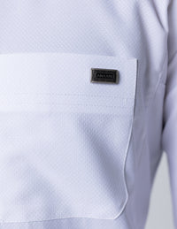 Amaani Fakhama Structured Saudi Thobe, White, placket and signature button detail