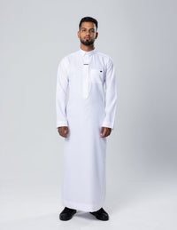 Amaani Fakhama Structured Saudi Thobe, White, model, full length front