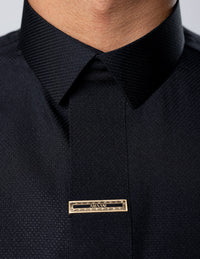Amaani Fakhama Structured Saudi Thobe, Black, diamond weave fabric detail