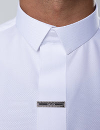 Amaani Fakhama Structured Saudi Thobe, White, diamond weave fabric detail