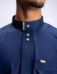 Amaani Hubb Nikah Thobe, Navy, collar and placket buttons detail