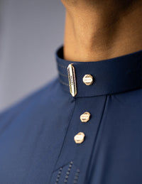 Amaani Hubb Nikah Thobe, Navy, collar detail on model