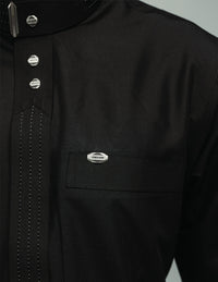 Amaani Hubb Nikah Thobe, Black, collar and placket buttons detail