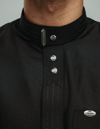 Amaani Hubb Nikah Thobe, Black, collar stitching detail