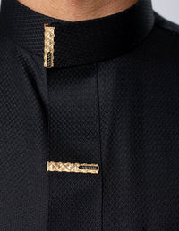 Amaani Nibras Textured Saudi Thobe, Black, textured weave and signature button detail