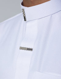 Amaani Nibras Textured Saudi Thobe, White, textured weave fabric close up