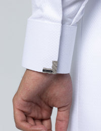 Amaani Nibras Textured Saudi Thobe, White, tailored cuff and button detail