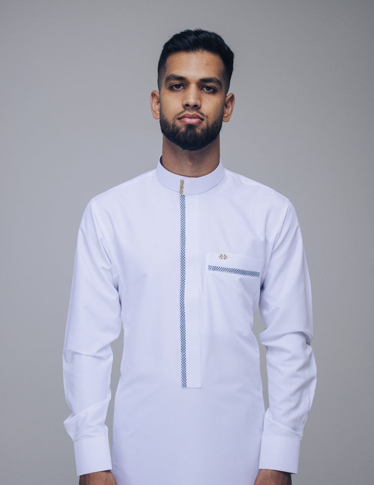 Amaani Noble Saudi Thobe, White, model, full length front