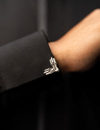 Amaani Noble Saudi Thobe, Black, cuff and silver button detail