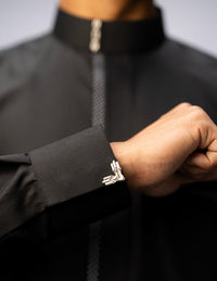 Amaani Noble Saudi Thobe, Black, cuff detail on model