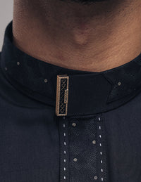Amaani Onyx Saudi Collar Thobe, Black, Saudi collar detail