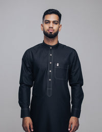 Amaani Royal Black Saudi Thobe, Black, model, full length front