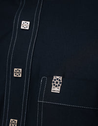 Amaani Royal Black Saudi Thobe, Black, top pocket and button detail