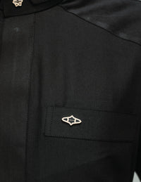 Amaani Stark Designer Thobe, Black, top pocket and signature button