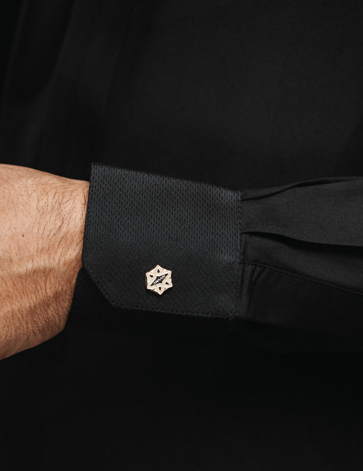 Amaani Stark Designer Thobe, Black, cuff and signature button