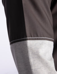 Amaani Urban Mandarin Zip Thobe, Grey with Beige, sleeve and contrast jersey cuff detail