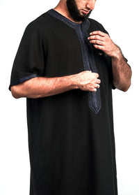 Black with Navy Moroccan thobe, view 2